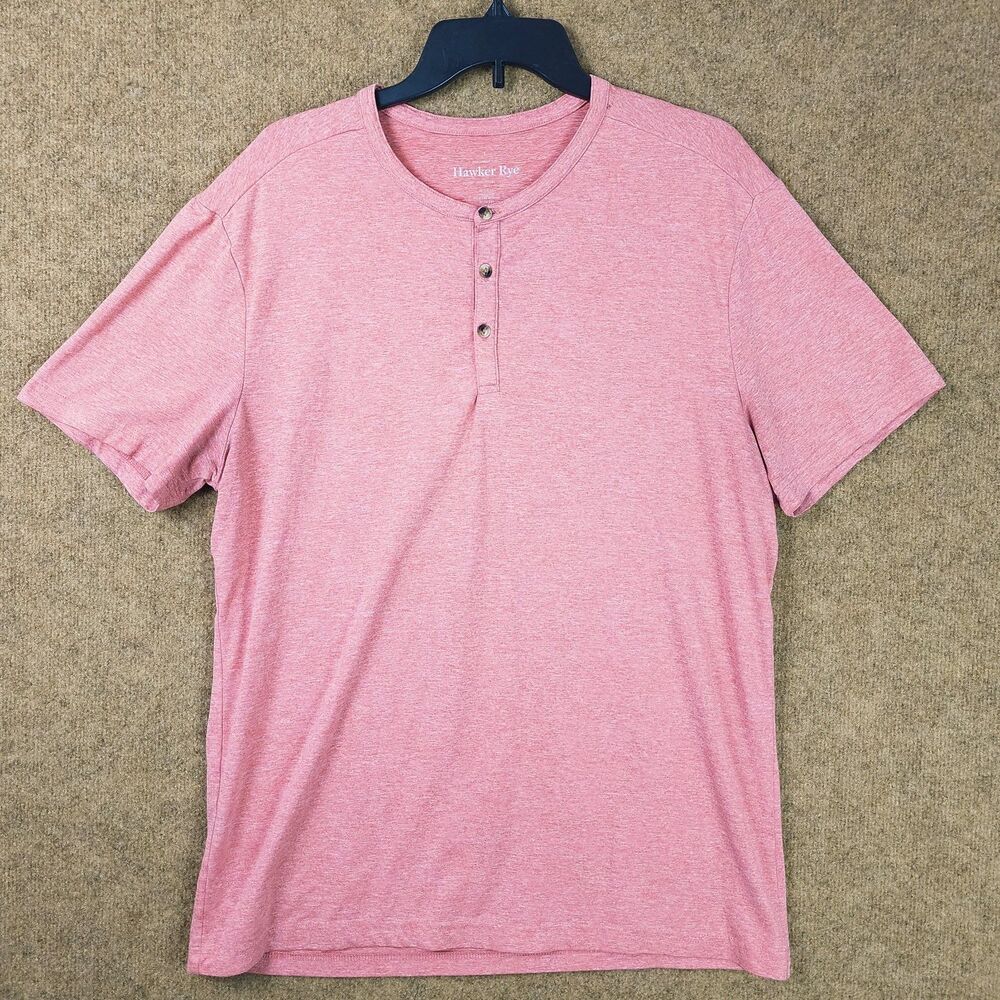 Hawker Rye Men Performance Henley Short Sleeve Tee Salmon Large Button Heathered